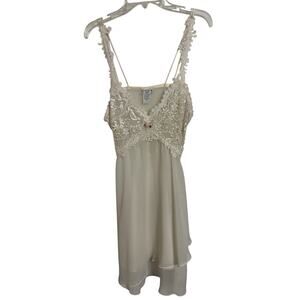 Vtg Y2k Bridal Lace Chemise Slip Dress Size Small Floral Wedding Night
